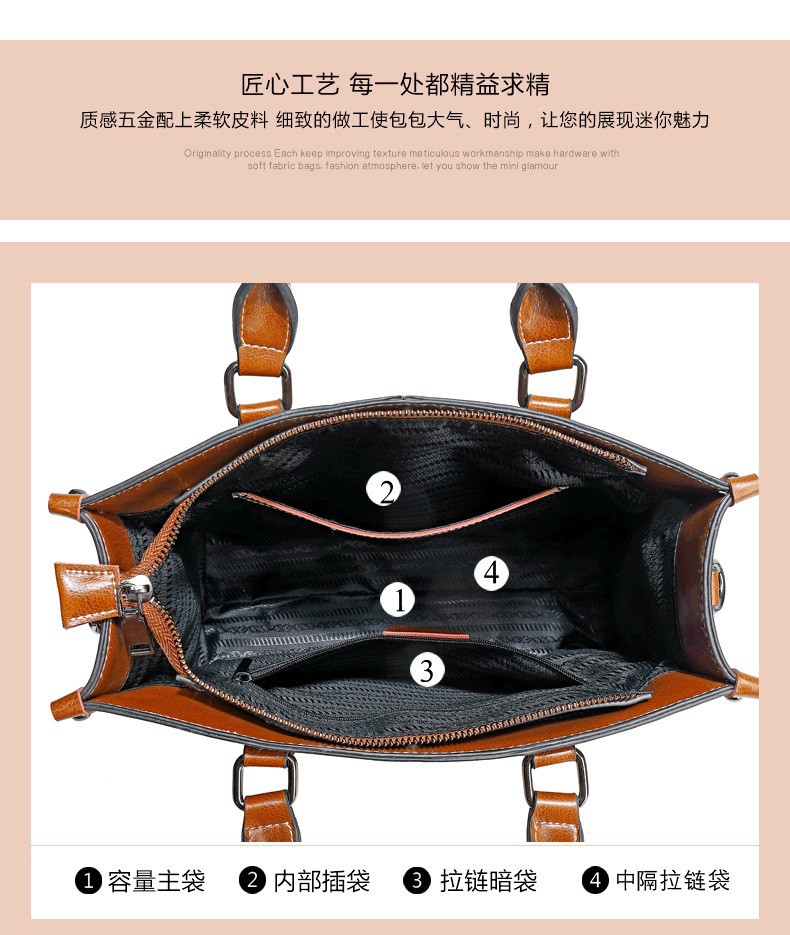 Waxed leather ladies bag for commuting and business use - 图片 4